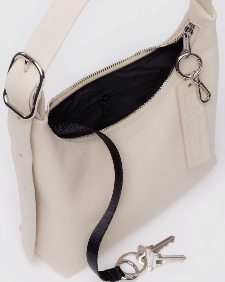 BAGGU Small Recycled Leather Shoulder Bag, Stone
