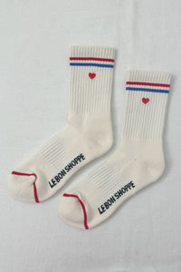 Embroidered Boyfriend Socks, Milk + Heart