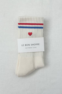 Embroidered Boyfriend Socks, Milk + Heart