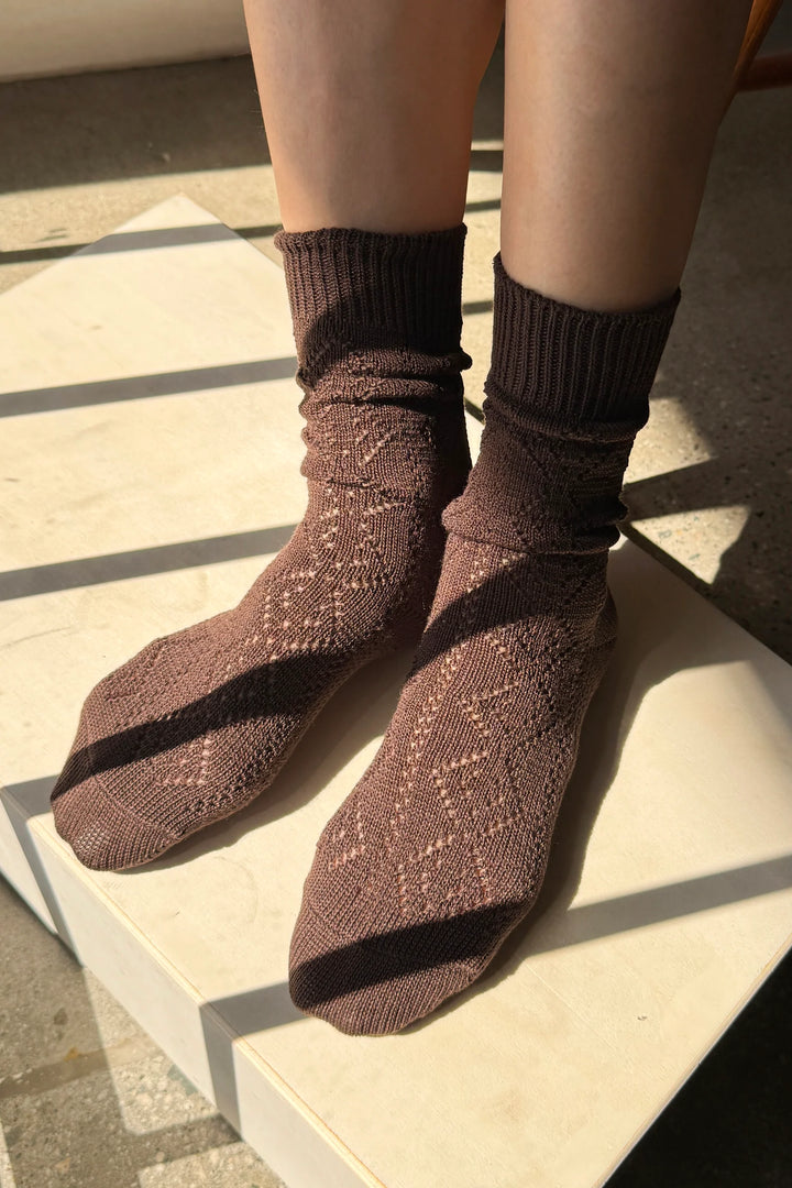 Modal Eyelet Socks, Brown