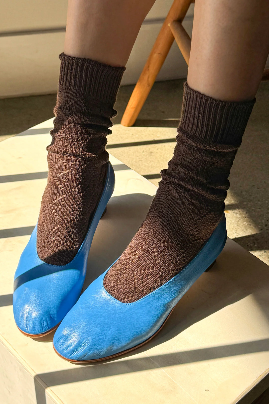 Modal Eyelet Socks, Brown