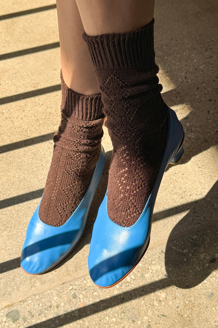 Modal Eyelet Socks, Brown