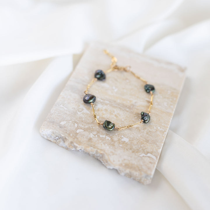 Olive Orchid Pearl &amp; Link armband