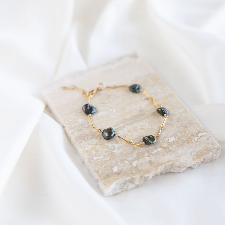 Olive Orchid Pearl &amp; Link armband