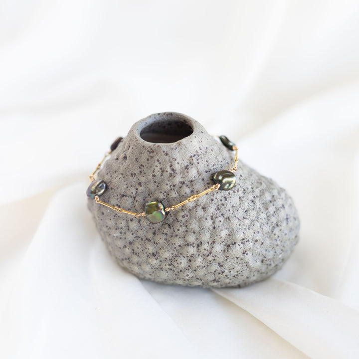 Olive Orchid Pearl &amp; Link armband