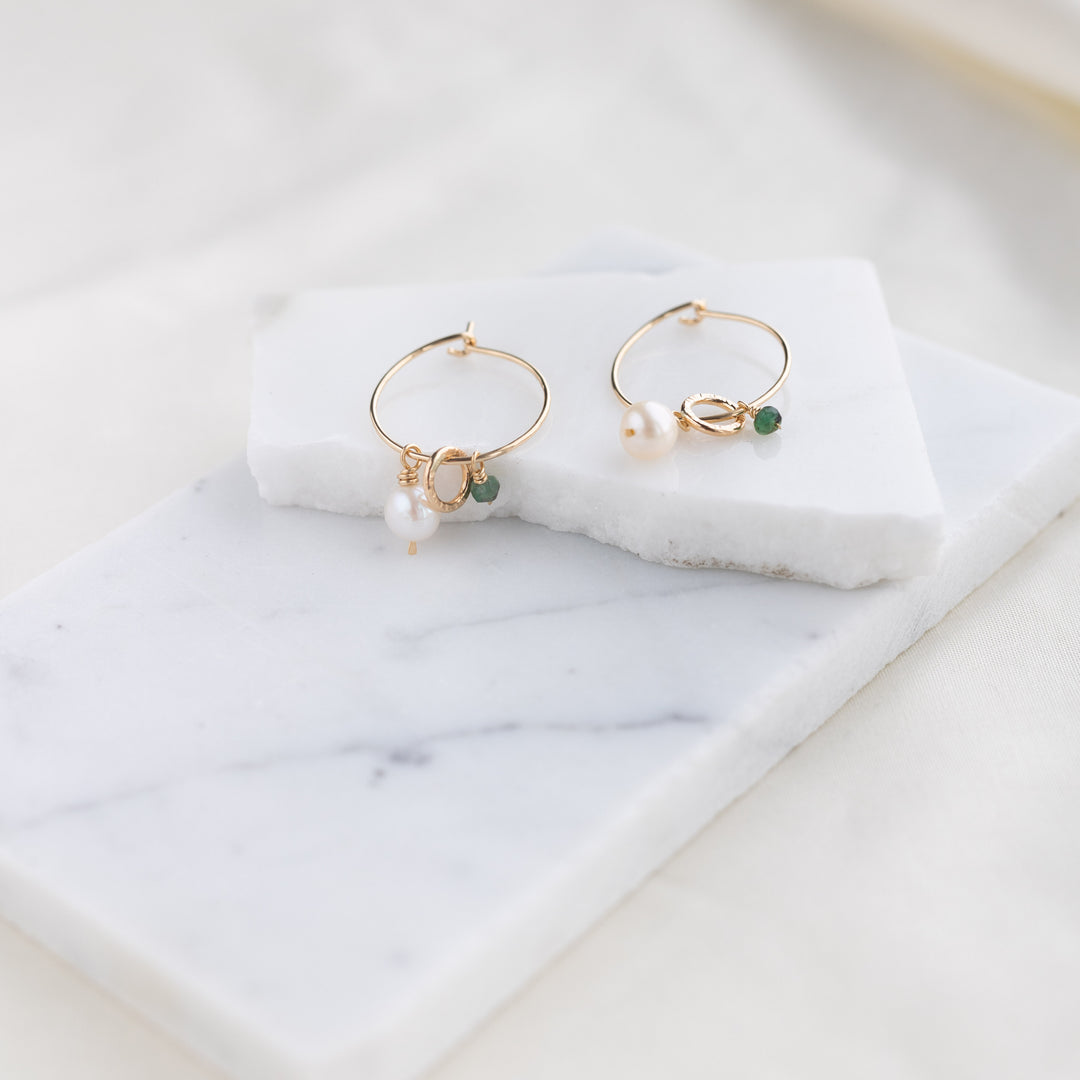 Pearl x Emerald Hoops