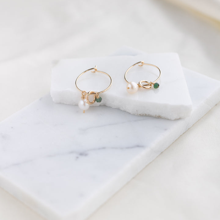 Pearl x Emerald Hoops
