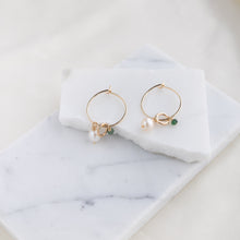 Load image into Gallery viewer, Pearl x Emerald Hoops