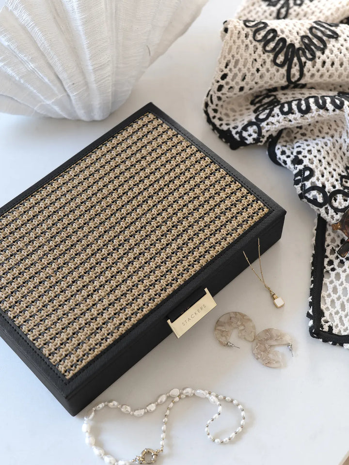 Stackers Black Raffia Jewellery Box Lid