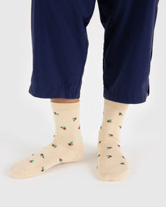 BAGGU Crew Socks, Cream Rosette