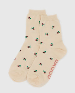 BAGGU Crew Socks, Cream Rosette