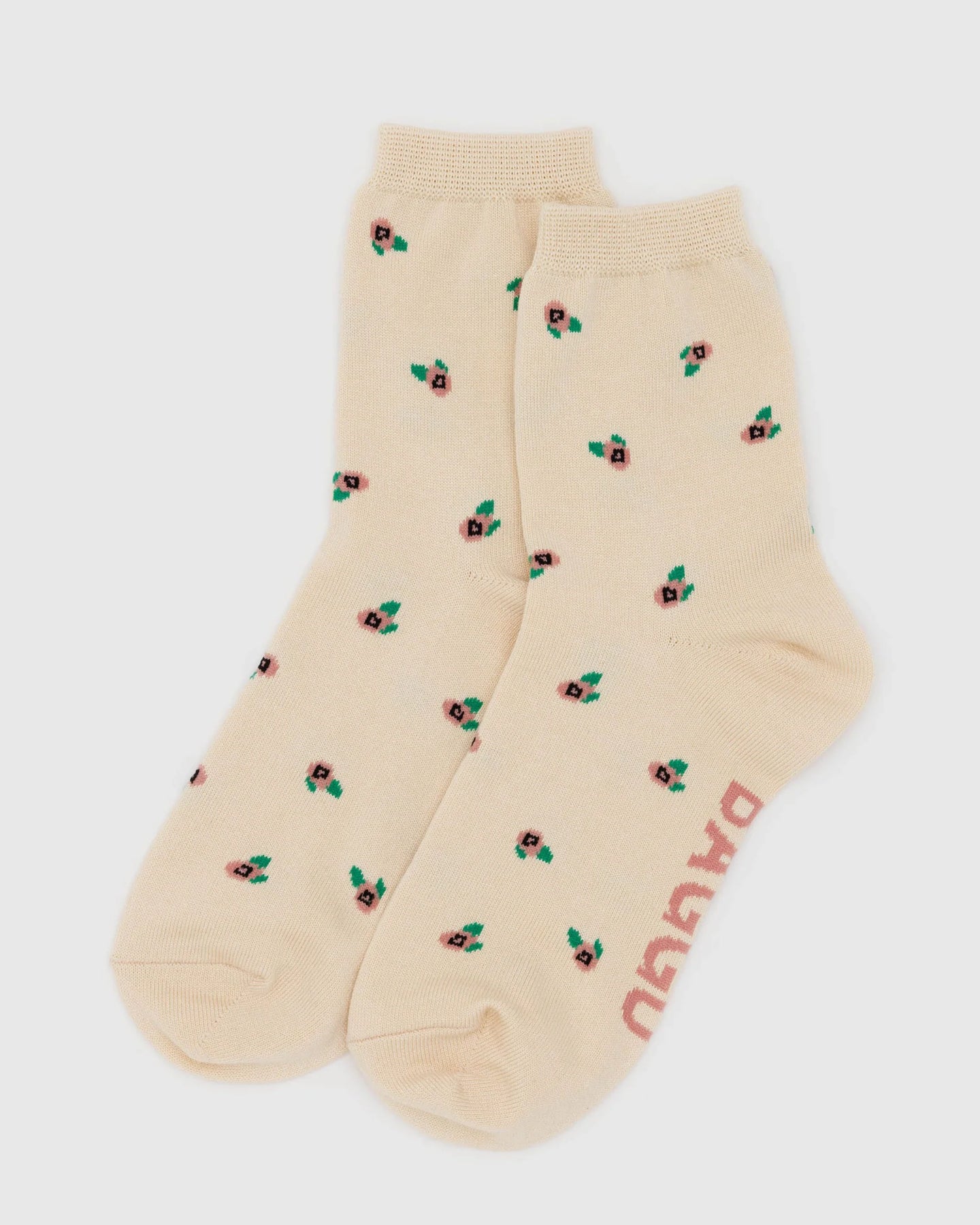 BAGGU Crew Socks, Cream Rosette