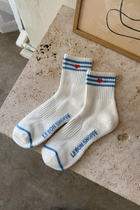 Le Bon Shoppe Embroidered Girlfriend Socks - Ivory + Heart