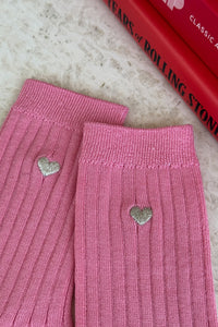 Le Bon Shoppe Embroidered Her Socks - Pink Water + Heart