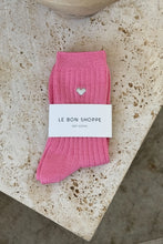 Load image into Gallery viewer, Le Bon Shoppe Embroidered Her Socks - Pink Water + Heart