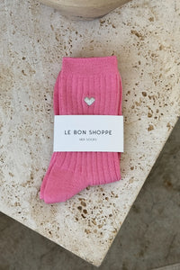 Le Bon Shoppe Embroidered Her Socks - Pink Water + Heart