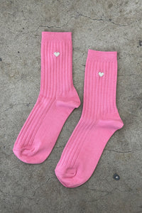 Le Bon Shoppe Embroidered Her Socks - Pink Water + Heart