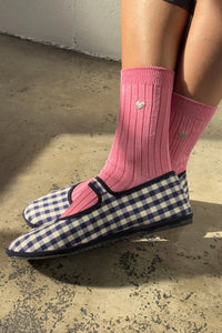 Le Bon Shoppe Embroidered Her Socks - Pink Water + Heart