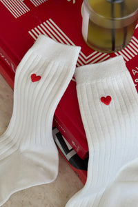 Le Bon Shoppe Embroidered Her Socks - Classic White + Heart