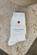 Load image into Gallery viewer, Le Bon Shoppe Embroidered Her Socks - Classic White + Heart