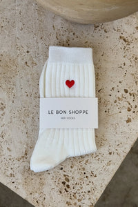 Le Bon Shoppe Embroidered Her Socks - Classic White + Heart