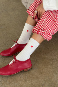 Le Bon Shoppe Embroidered Her Socks - Classic White + Heart