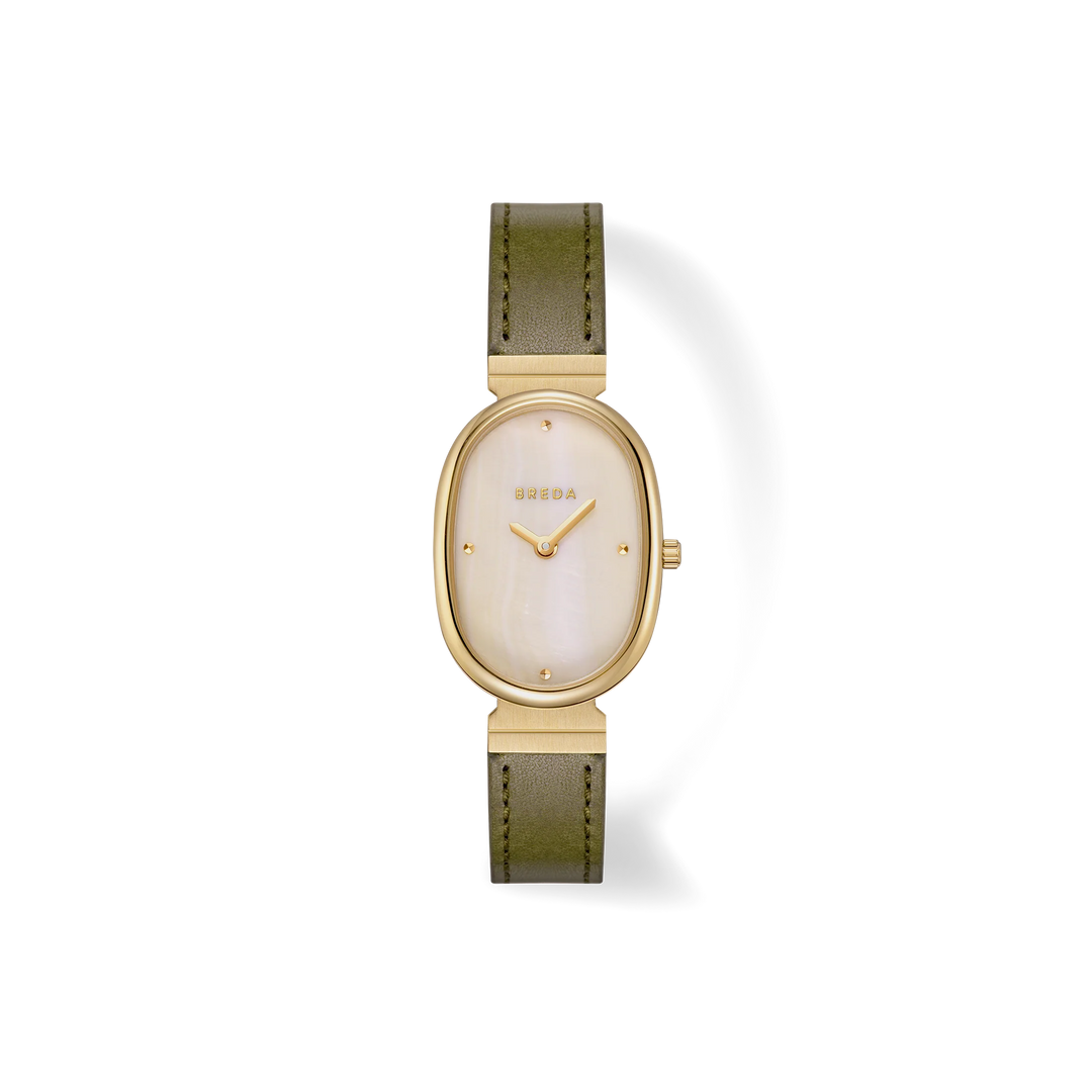 Breda - Jane Leather Watch, Olive/Gold