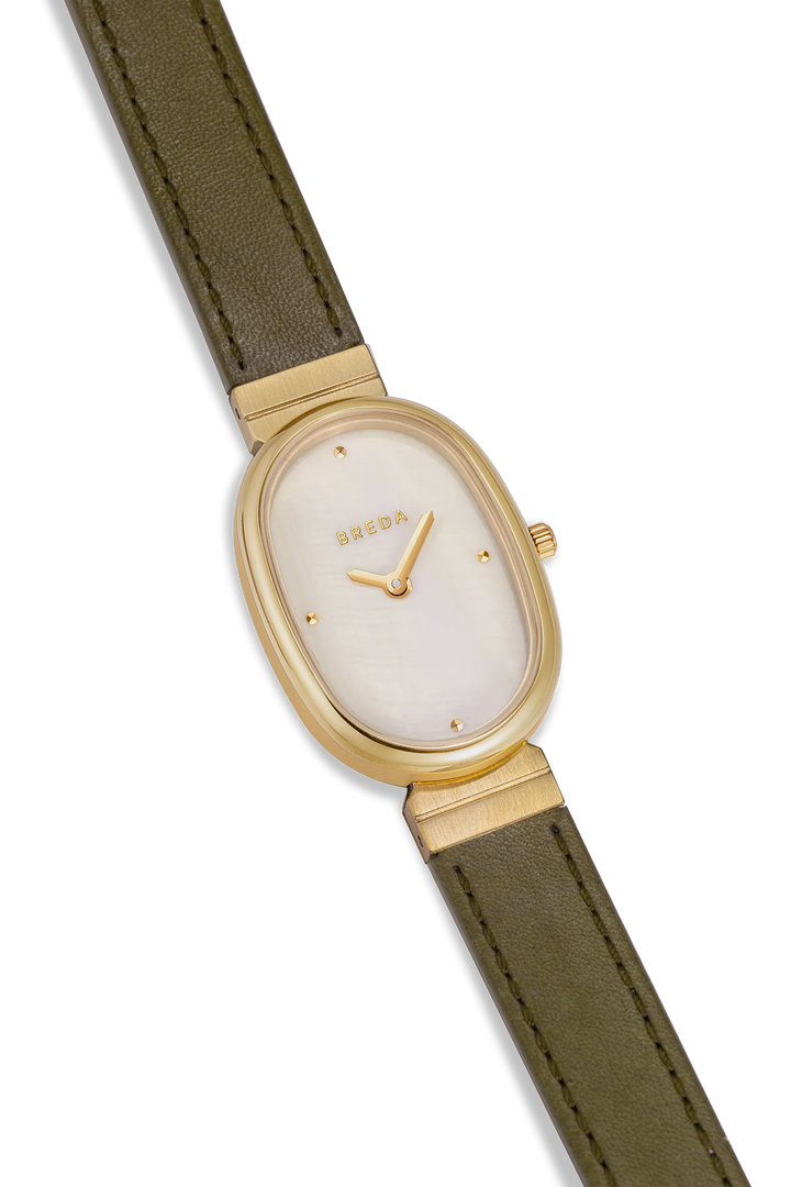 Breda - Jane Leather Watch, Olive/Gold