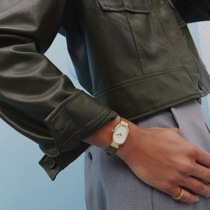 Breda - Jane Leather Watch, Olive/Gold