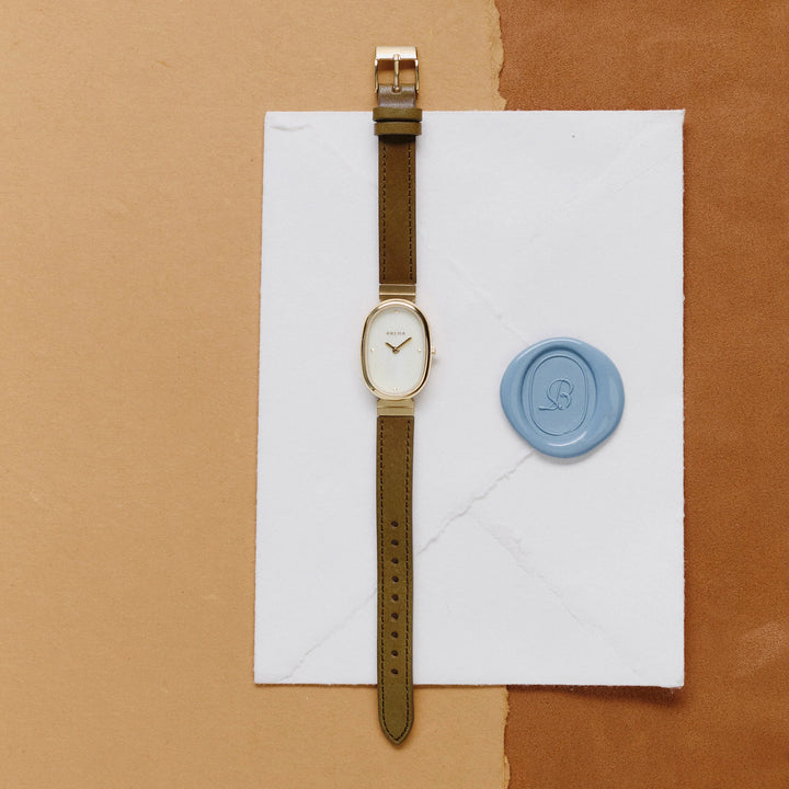 Breda - Jane Leather Watch, Olive/Gold