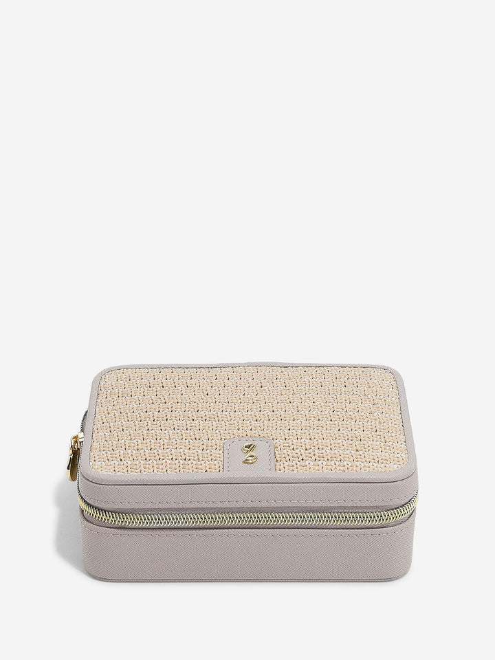 Luxury Travel Box, Taupe Raffia