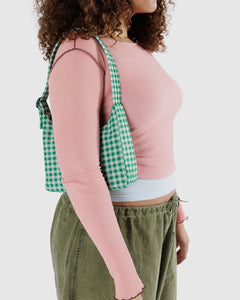 BAGGU Mini Nylon Shoulder Bag, Green Gingham