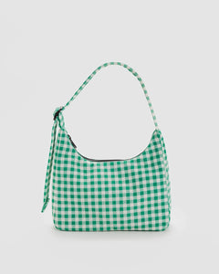 BAGGU Mini Nylon Shoulder Bag, Green Gingham