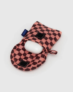 BAGGU Puffy Earbuds Case, Pink Brown Check