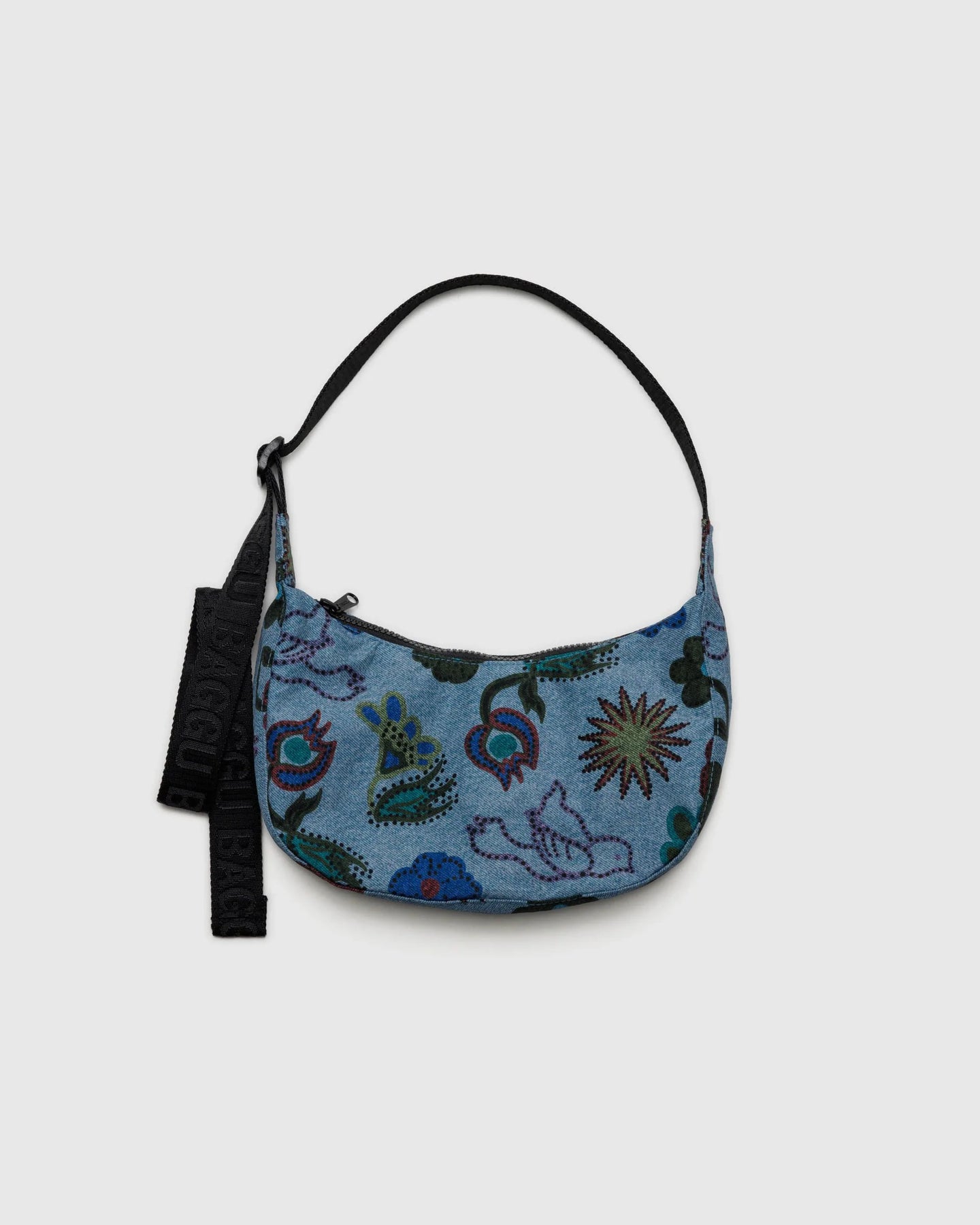 BAGGU Small Crescent Bag, Digital Denim Birds