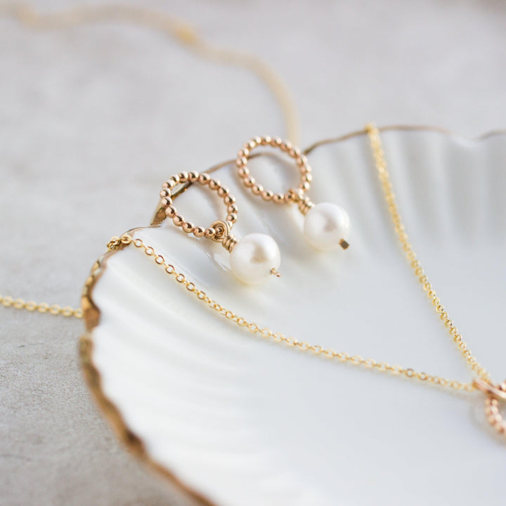 Delicate Dot &amp; Pearl Earrings